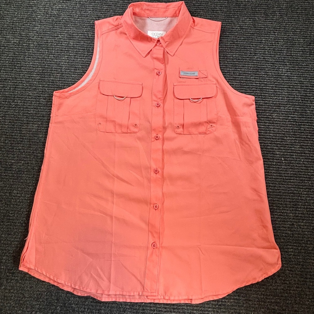 Ocean Coast Womens Sleeveless Fishing Shirt Coral Pink Ripstop Large L Outdoor